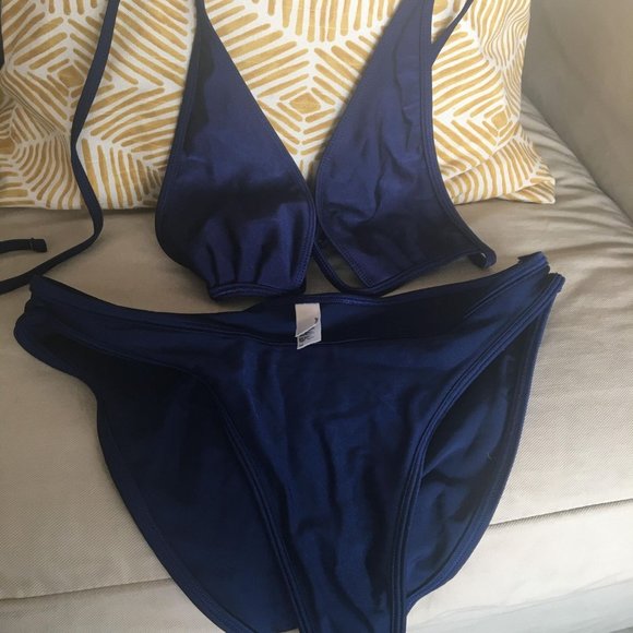 American Apparel Shiny High-Waisted Blue Bikini - Picture 2 of 7